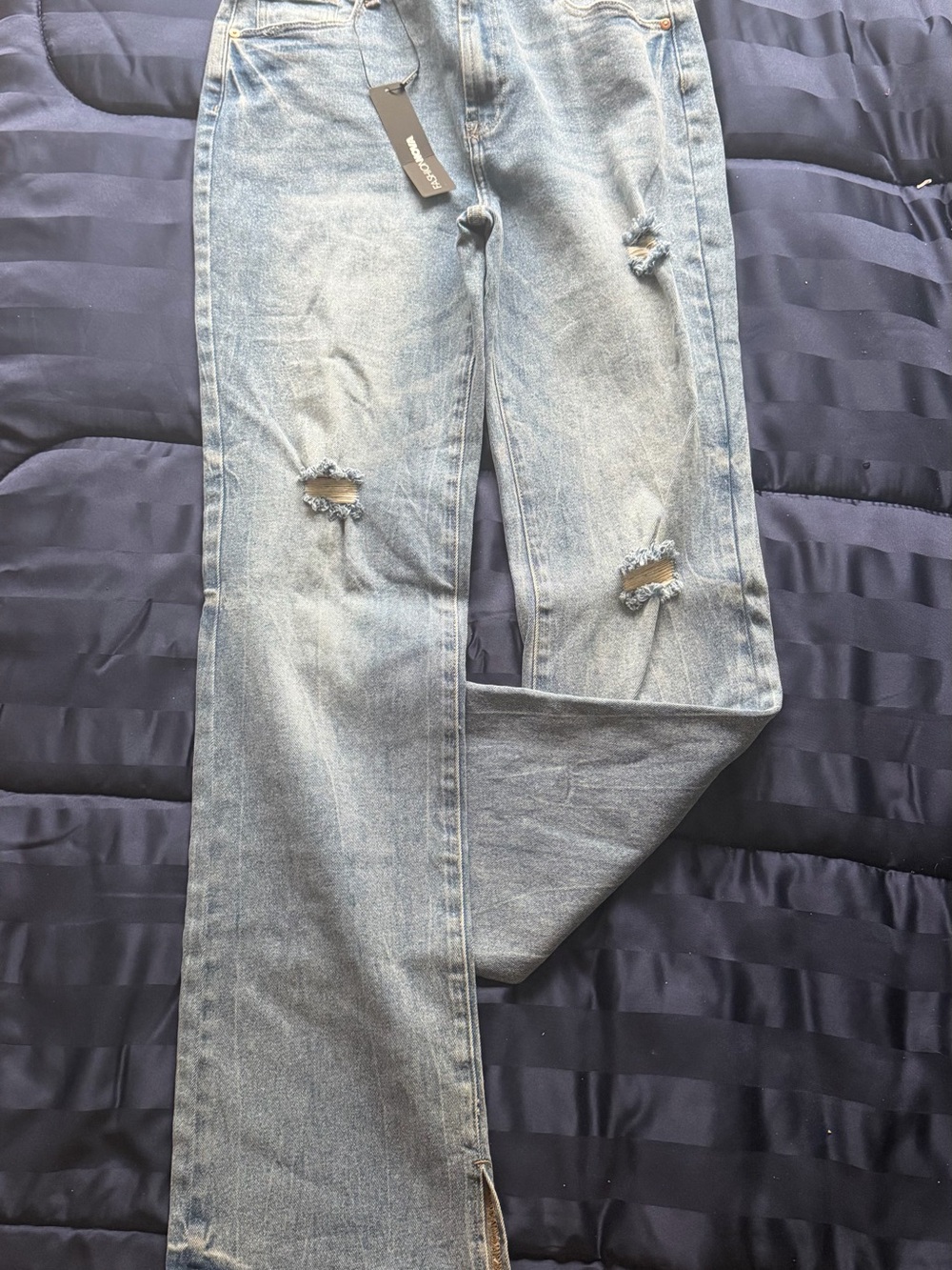 Fashion Nova Light Blue Distressed Bootcut Jeans